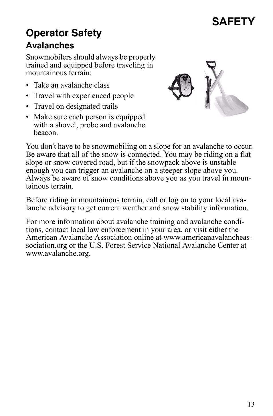 Safety, Operator safety | Polaris 500 XC SP User Manual | Page 16 / 148