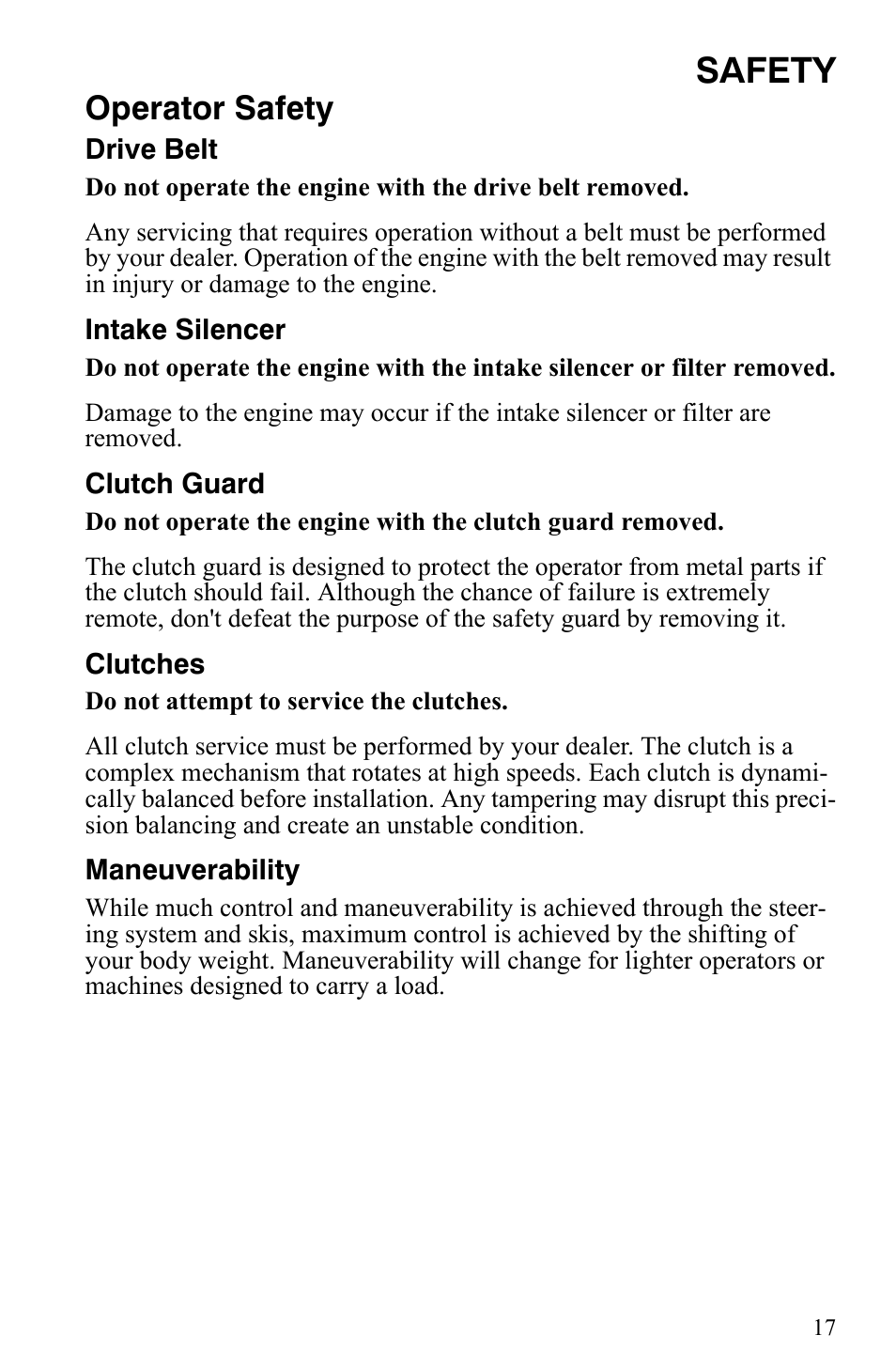 Safety, Operator safety | Polaris 500 XC SP User Manual | Page 20 / 148