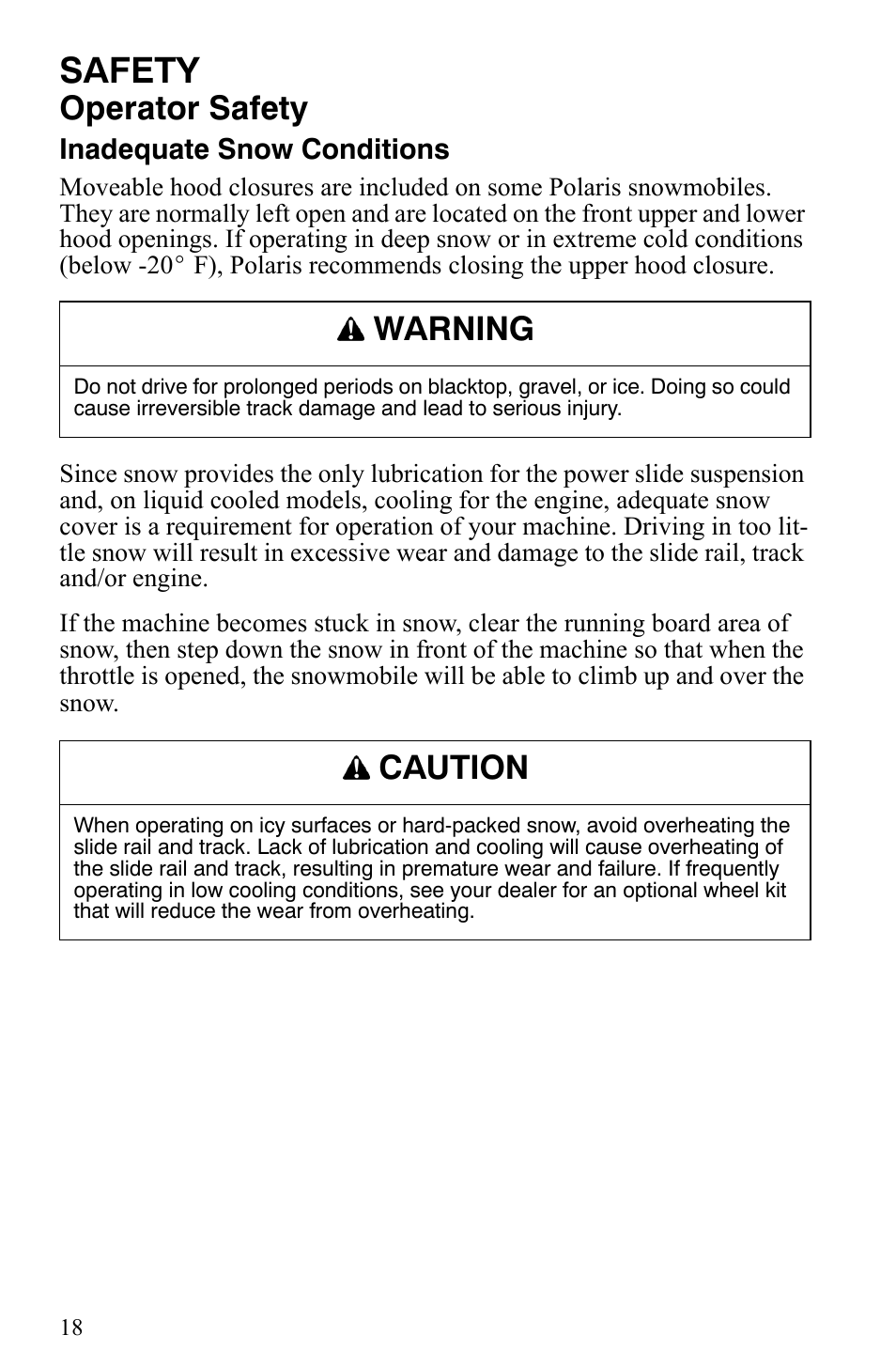 Safety, Operator safety, Warning | Caution | Polaris 500 XC SP User Manual | Page 21 / 148