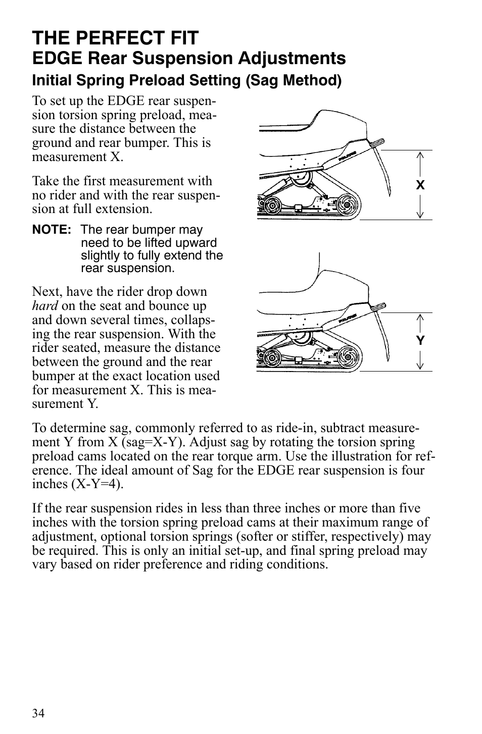 The perfect fit, Edge rear suspension adjustments | Polaris 500 XC SP User Manual | Page 37 / 148