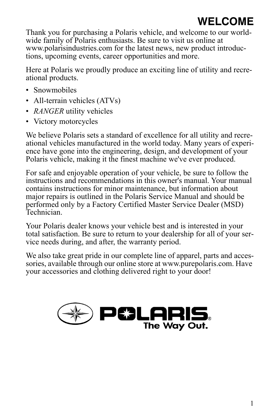 Welcome | Polaris 500 XC SP User Manual | Page 4 / 148