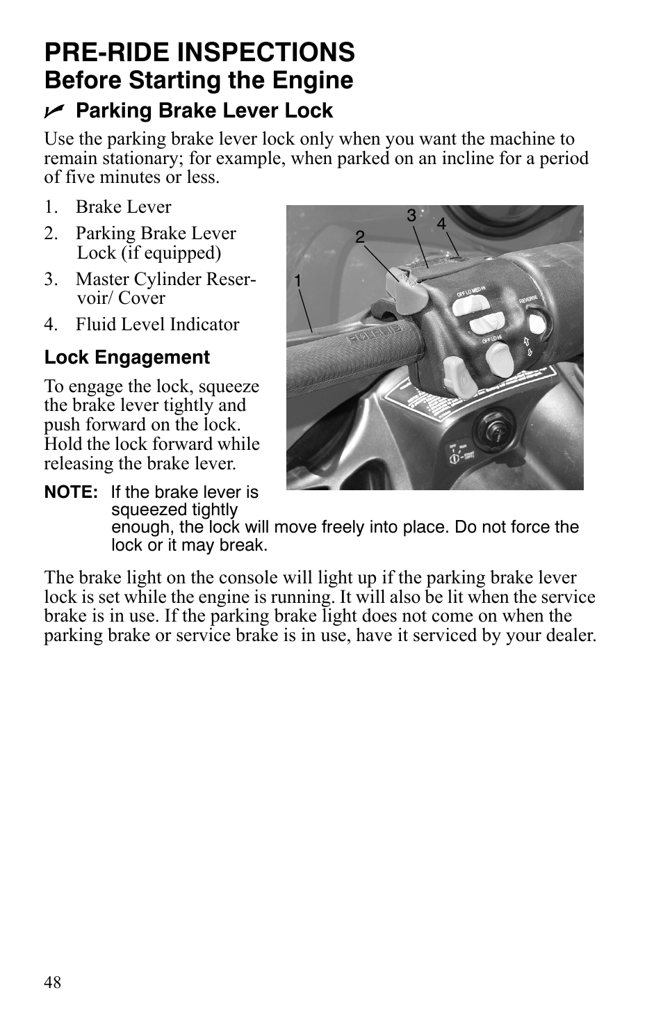 Pre-ride inspections, Before starting the engine | Polaris 500 XC SP User Manual | Page 51 / 148