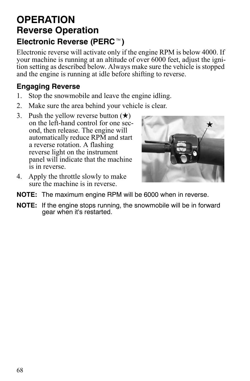 Operation, Reverse operation | Polaris 500 XC SP User Manual | Page 71 / 148