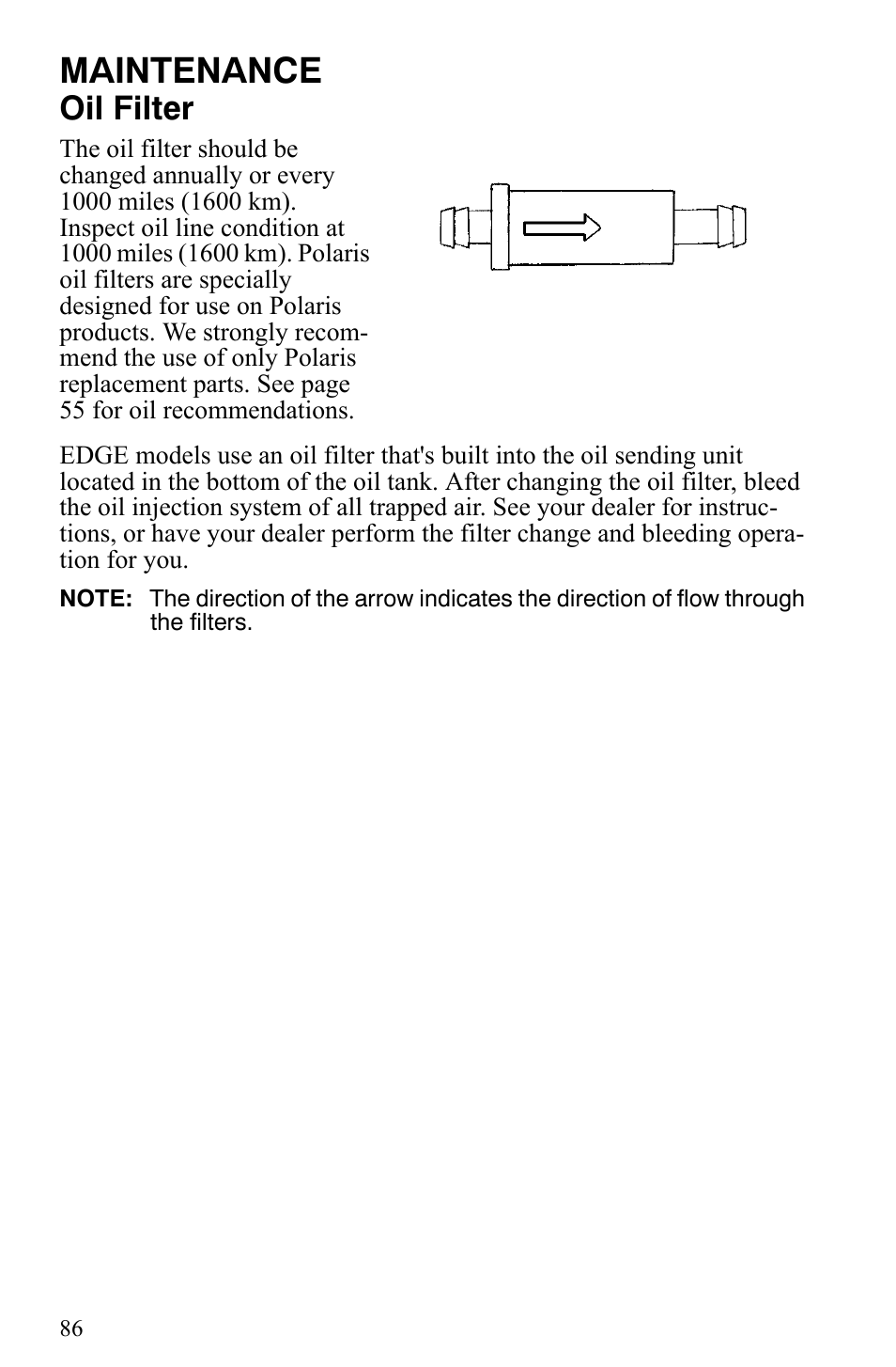 Maintenance, Oil filter | Polaris 500 XC SP User Manual | Page 89 / 148