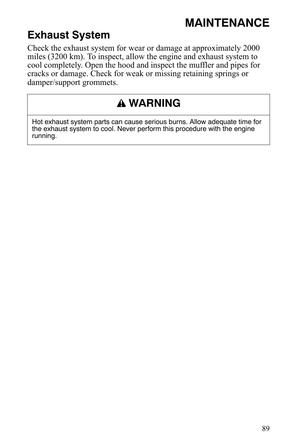 Maintenance, Exhaust system, Warning | Polaris 500 XC SP User Manual | Page 92 / 148