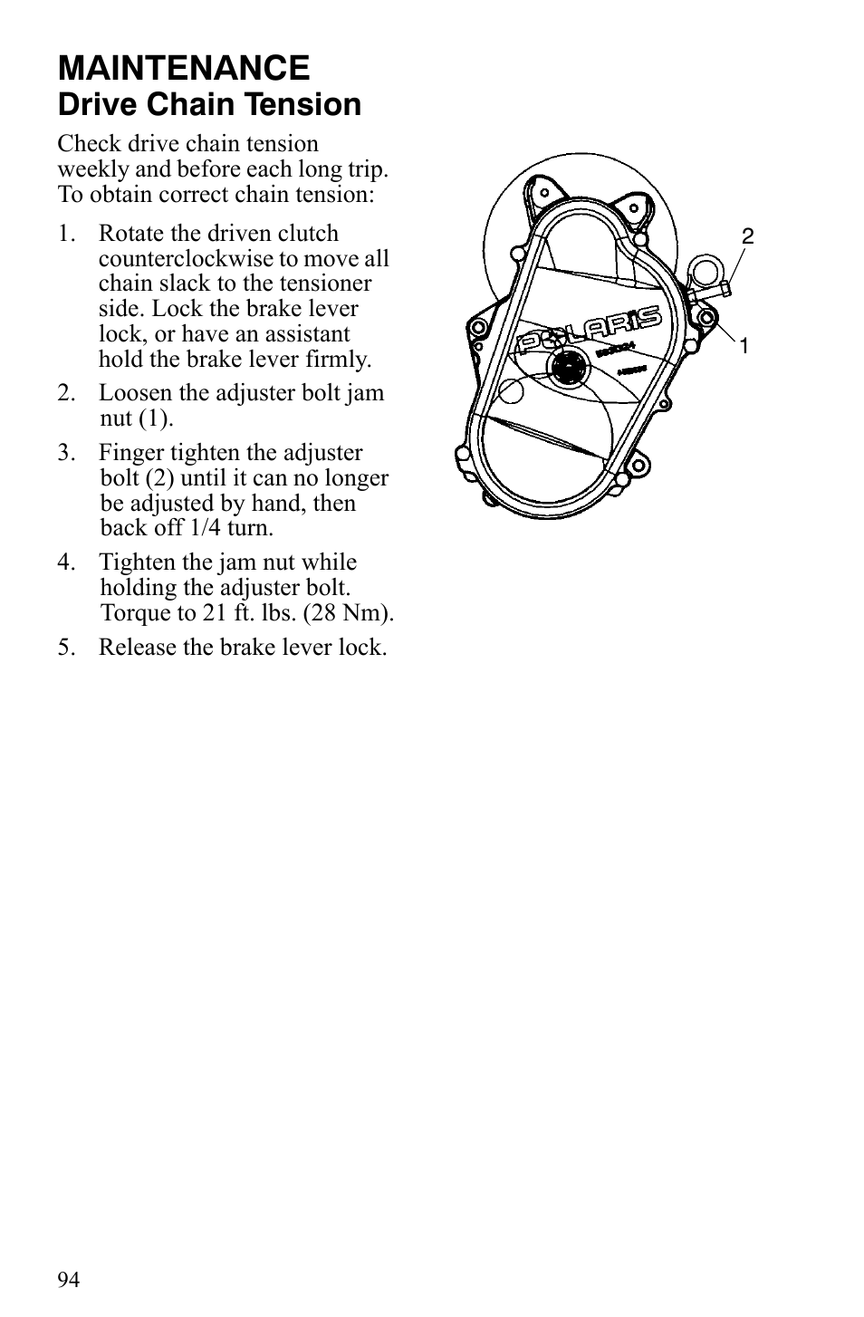 Maintenance, Drive chain tension | Polaris 500 XC SP User Manual | Page 97 / 148