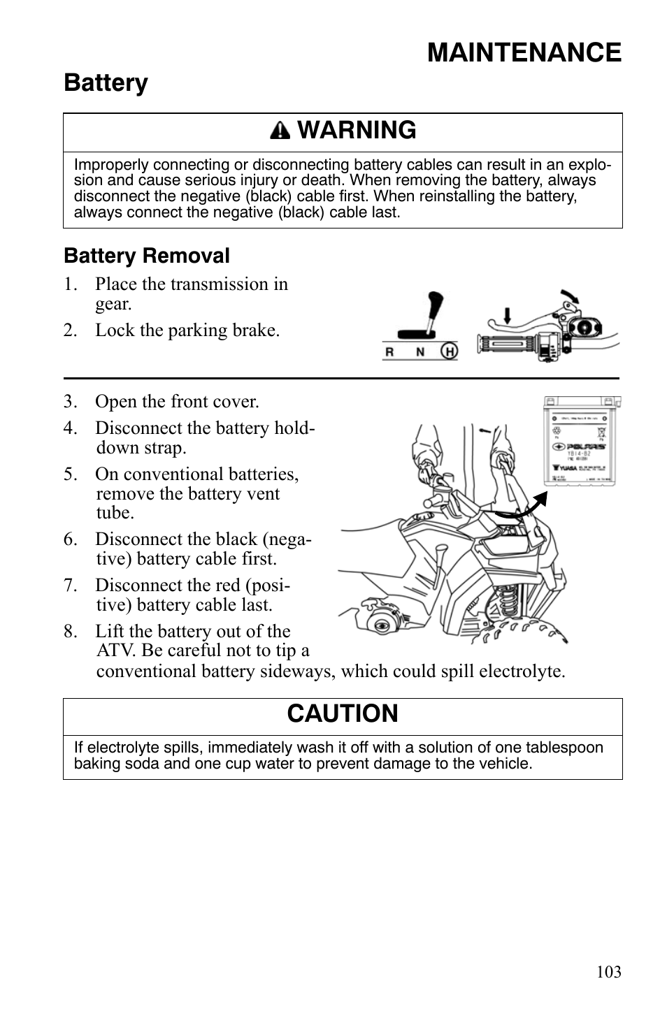 Maintenance, Battery, Warning | Caution | Polaris Hawkeye 9920787 User Manual | Page 106 / 141