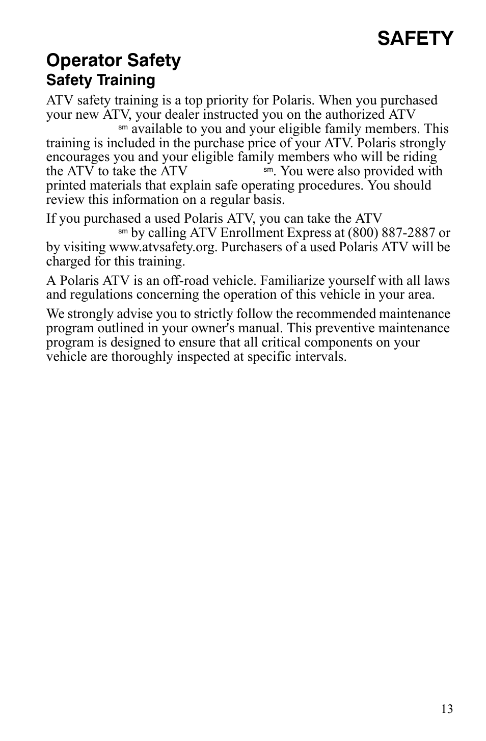 Safety, Operator safety, Safety training | Polaris Hawkeye 9920787 User Manual | Page 16 / 141