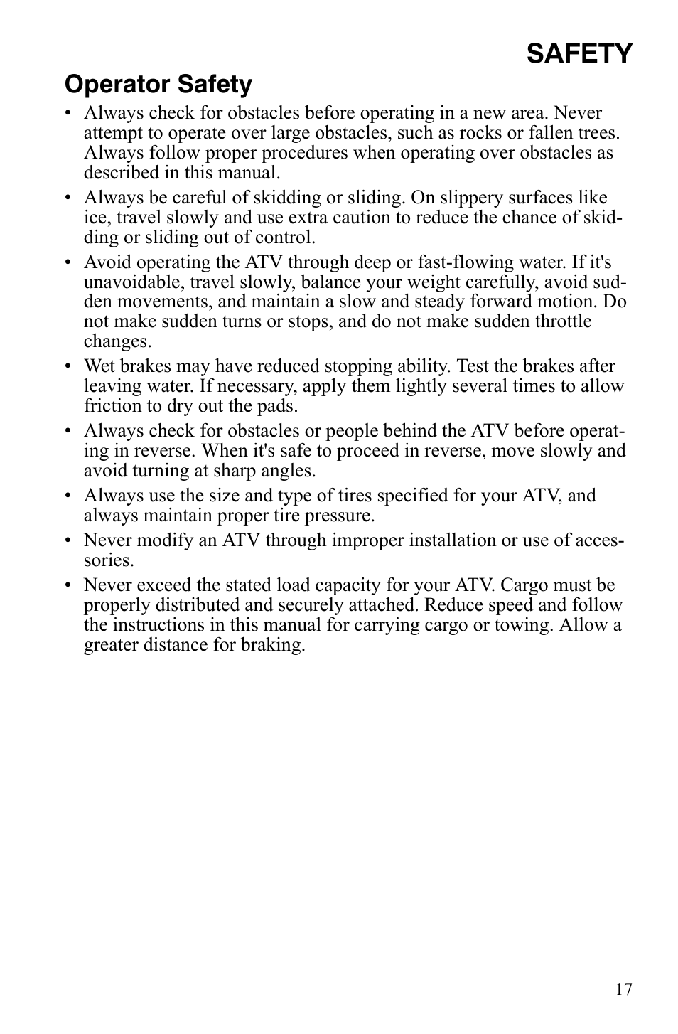 Safety, Operator safety | Polaris Hawkeye 9920787 User Manual | Page 20 / 141