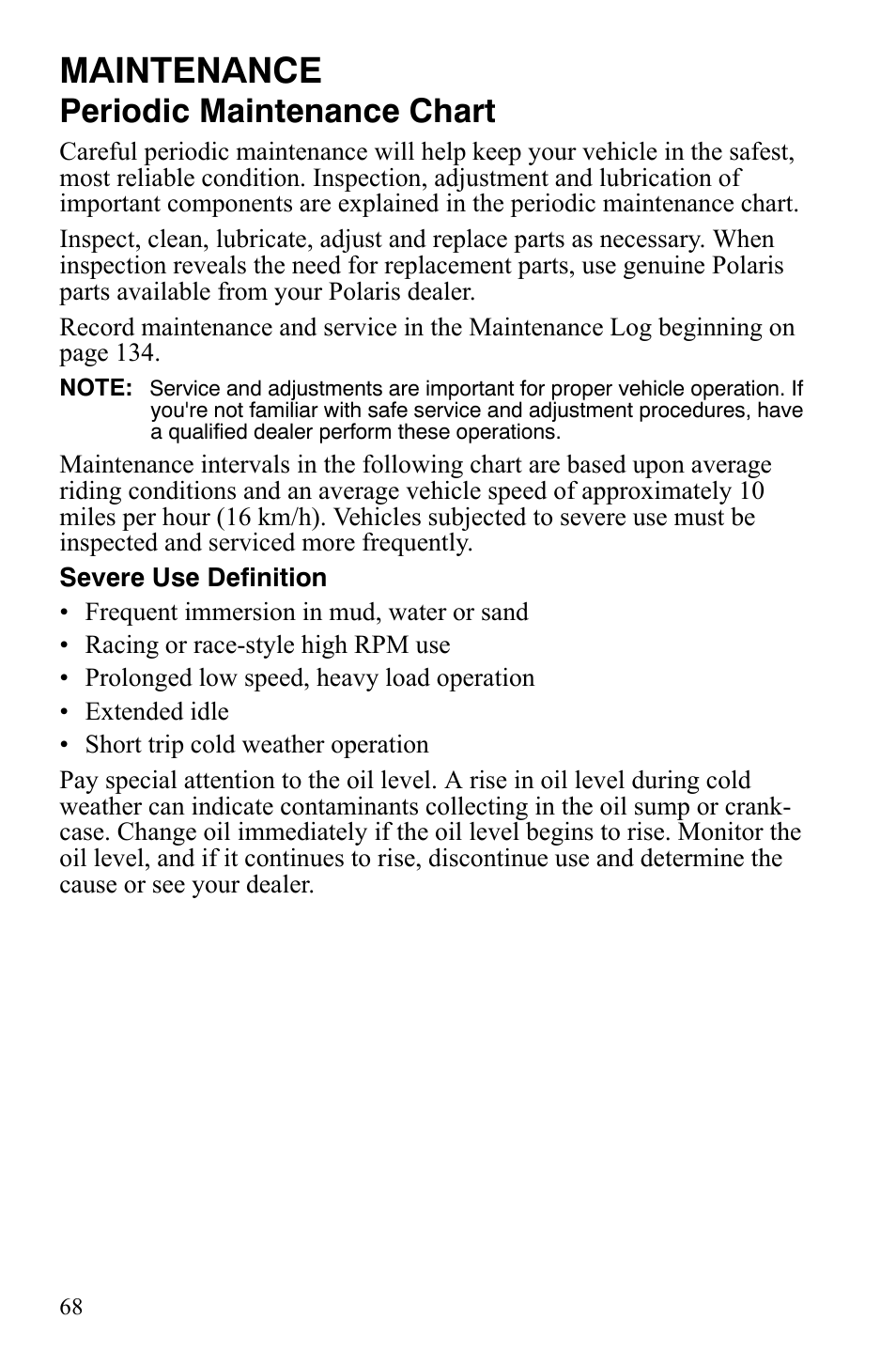 Maintenance, Periodic maintenance chart | Polaris Hawkeye 9920787 User Manual | Page 71 / 141