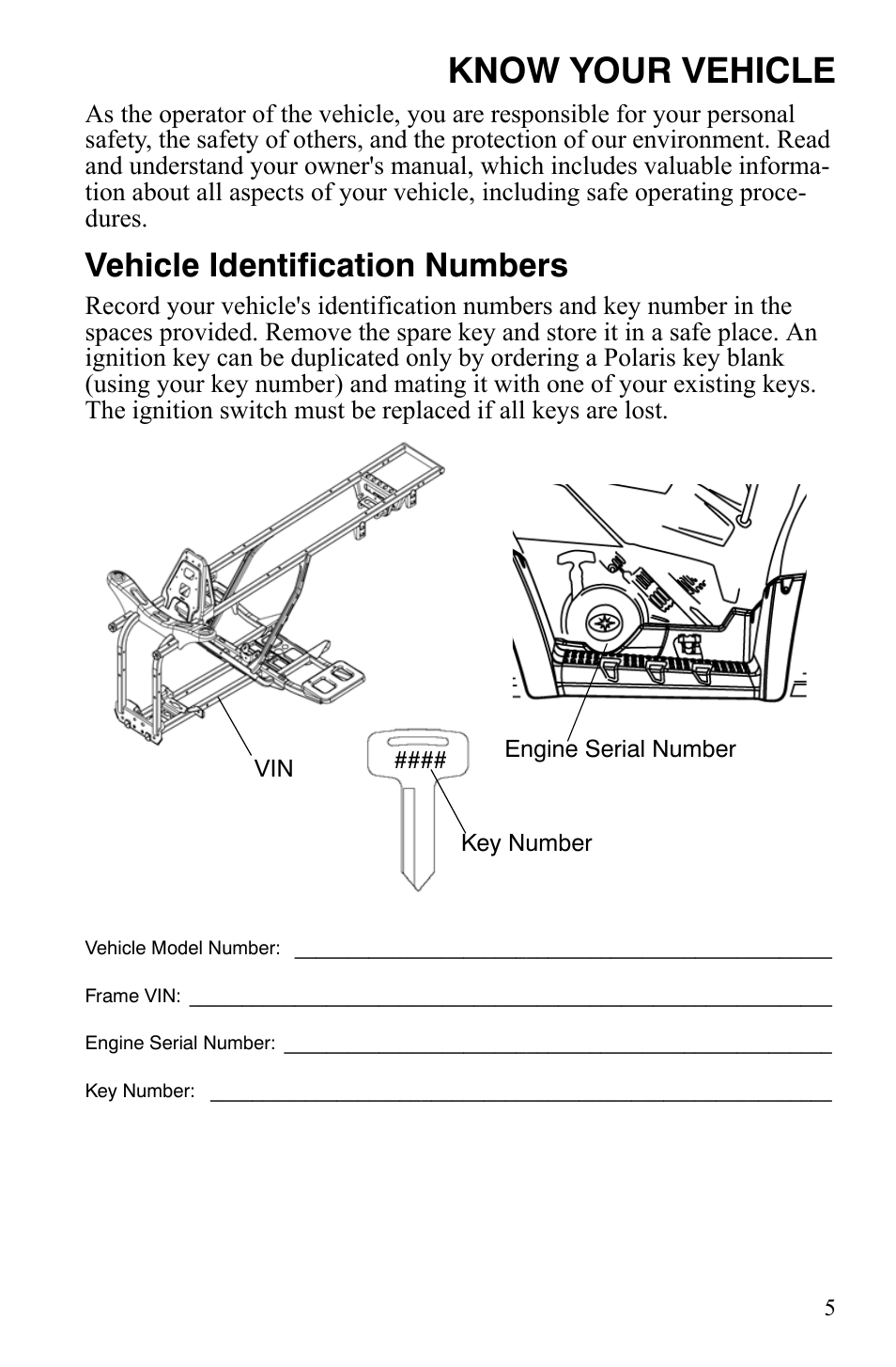 Know your vehicle, Vehicle identification numbers | Polaris Hawkeye 9920787 User Manual | Page 8 / 141