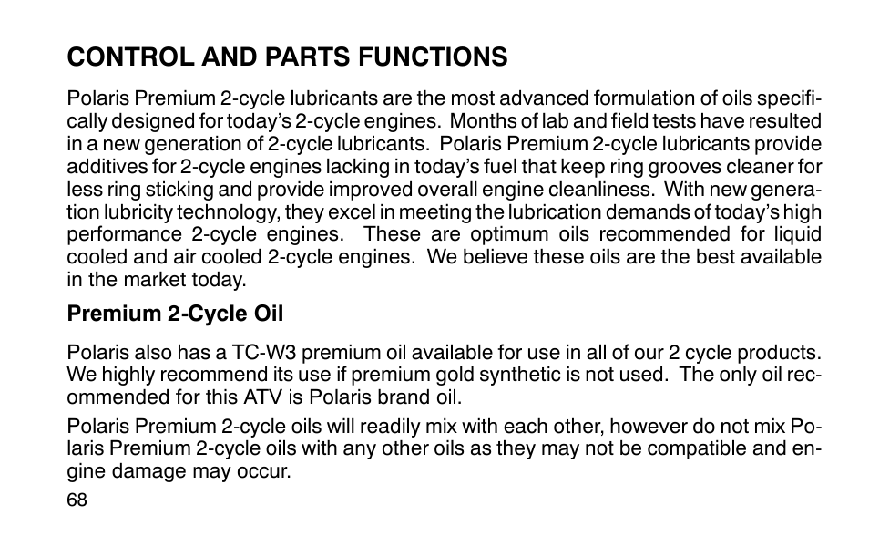 Control and parts functions | Polaris Sportsman 90 User Manual | Page 104 / 220