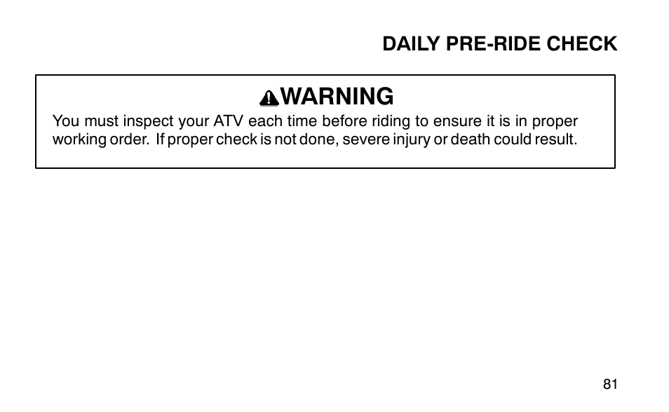 Warning | Polaris Sportsman 90 User Manual | Page 117 / 220