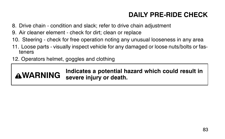 Warning | Polaris Sportsman 90 User Manual | Page 119 / 220