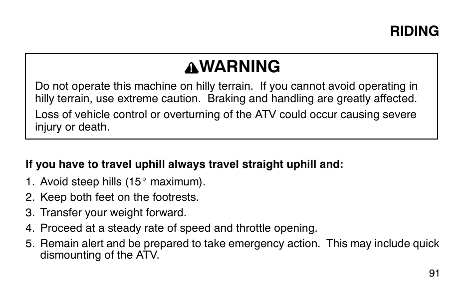 Warning | Polaris Sportsman 90 User Manual | Page 127 / 220