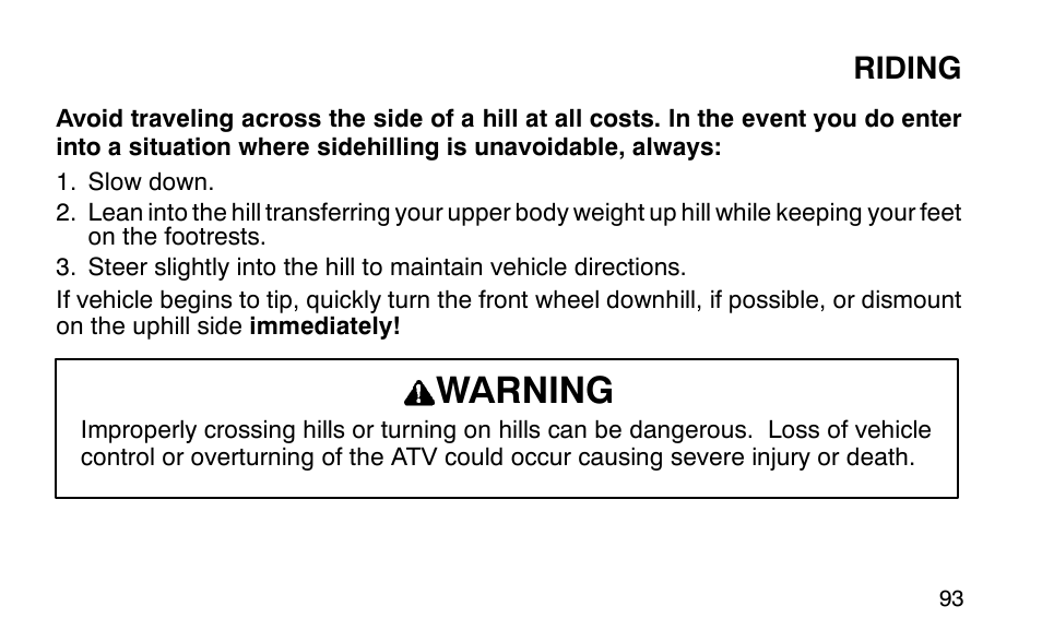 Warning, Riding | Polaris Sportsman 90 User Manual | Page 129 / 220