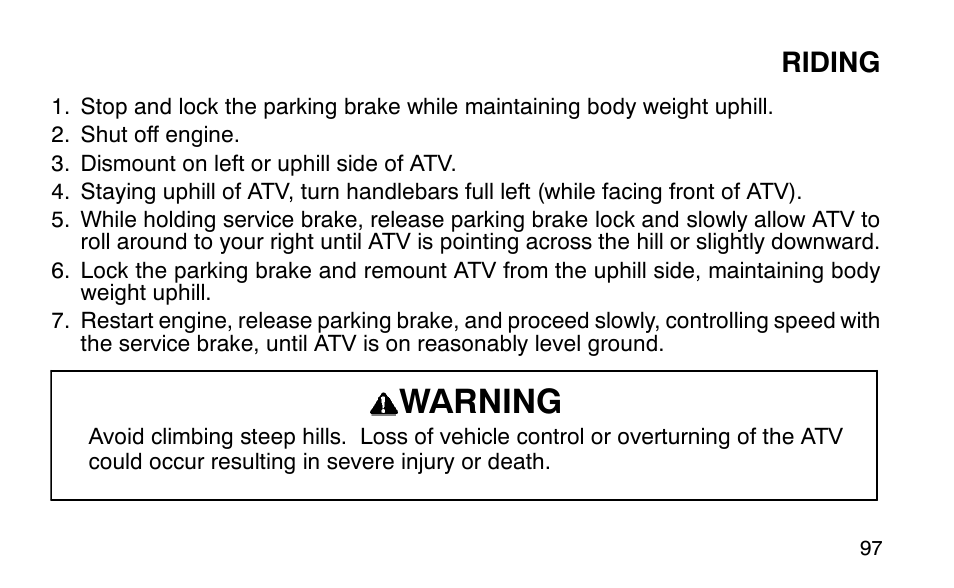 Warning, Riding | Polaris Sportsman 90 User Manual | Page 133 / 220