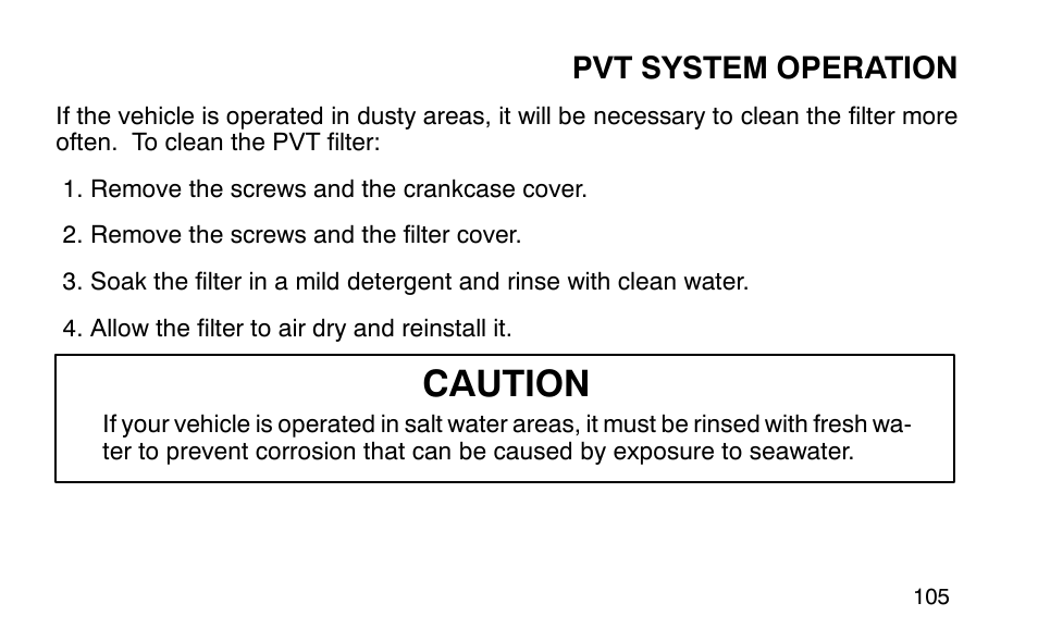 Caution, Pvt system operation | Polaris Sportsman 90 User Manual | Page 141 / 220