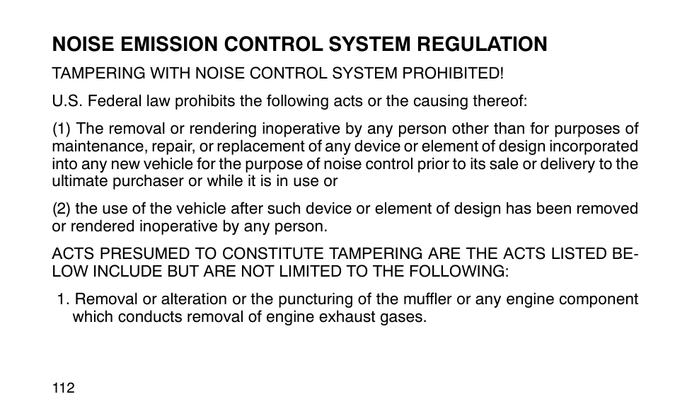 Noise emission control system regulation | Polaris Sportsman 90 User Manual | Page 148 / 220
