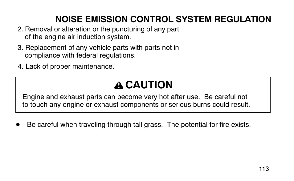 Caution, Noise emission control system regulation | Polaris Sportsman 90 User Manual | Page 149 / 220