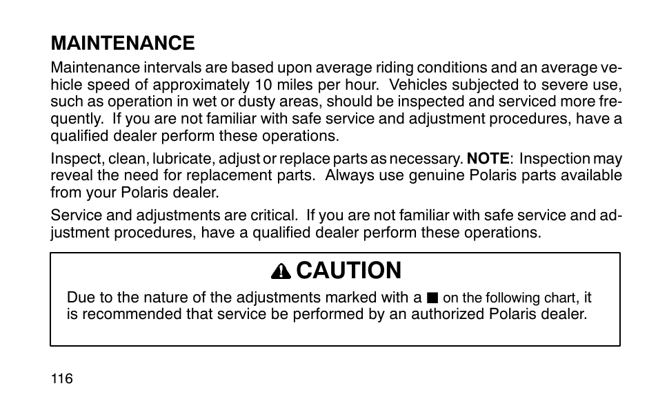 Caution, Maintenance | Polaris Sportsman 90 User Manual | Page 152 / 220