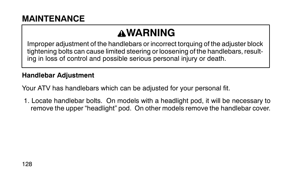 Warning, Maintenance | Polaris Sportsman 90 User Manual | Page 164 / 220