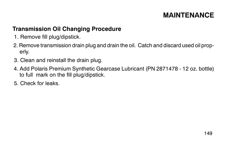 Maintenance | Polaris Sportsman 90 User Manual | Page 185 / 220
