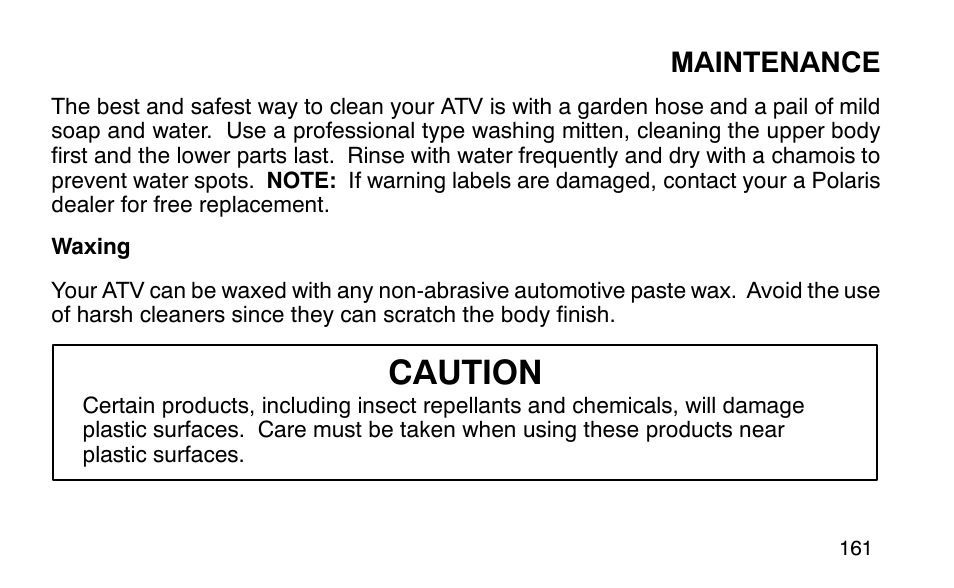 Caution, Maintenance | Polaris Sportsman 90 User Manual | Page 197 / 220