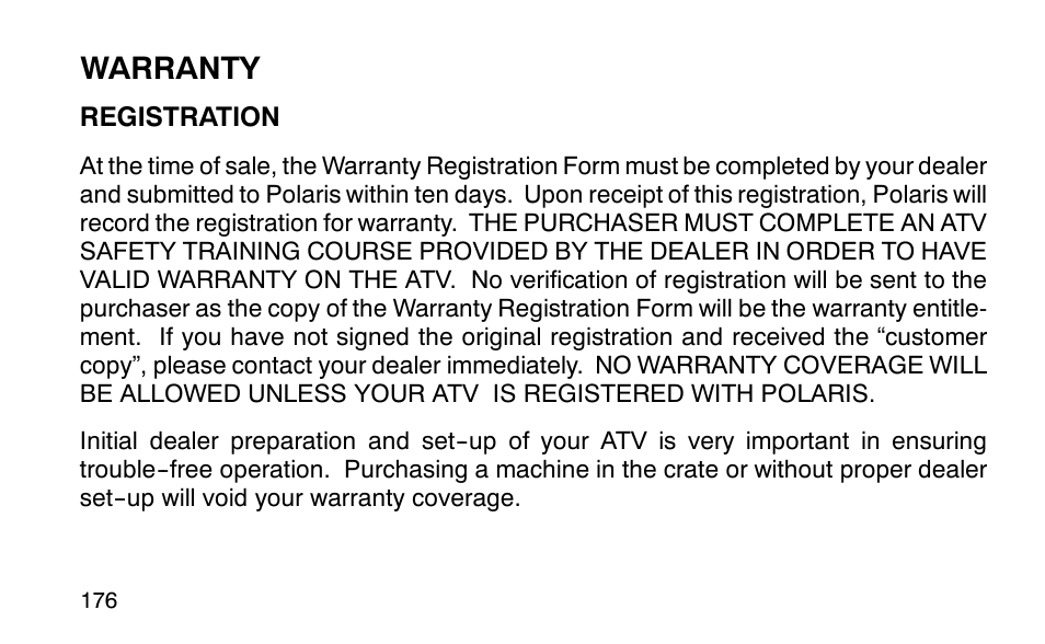Warranty | Polaris Sportsman 90 User Manual | Page 212 / 220