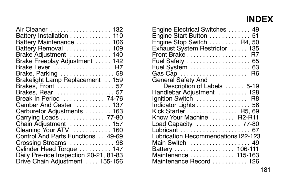 Index | Polaris Sportsman 90 User Manual | Page 217 / 220