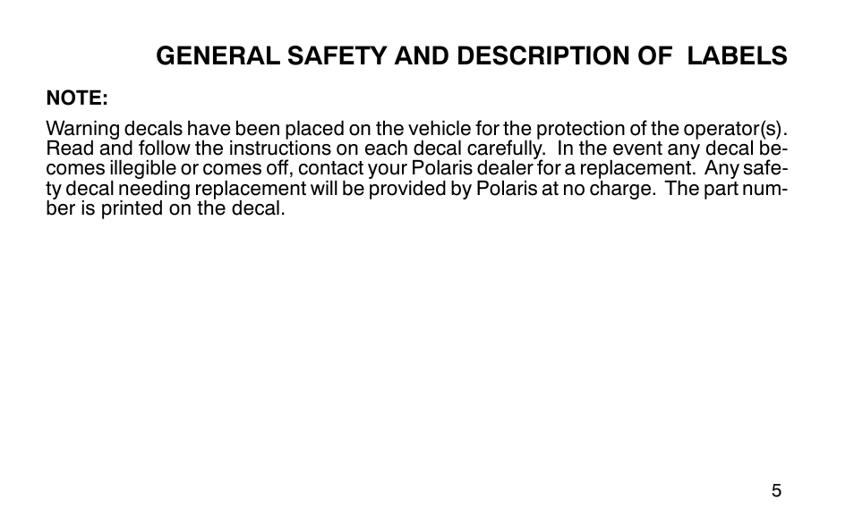 General safety and description of labels | Polaris Sportsman 90 User Manual | Page 41 / 220
