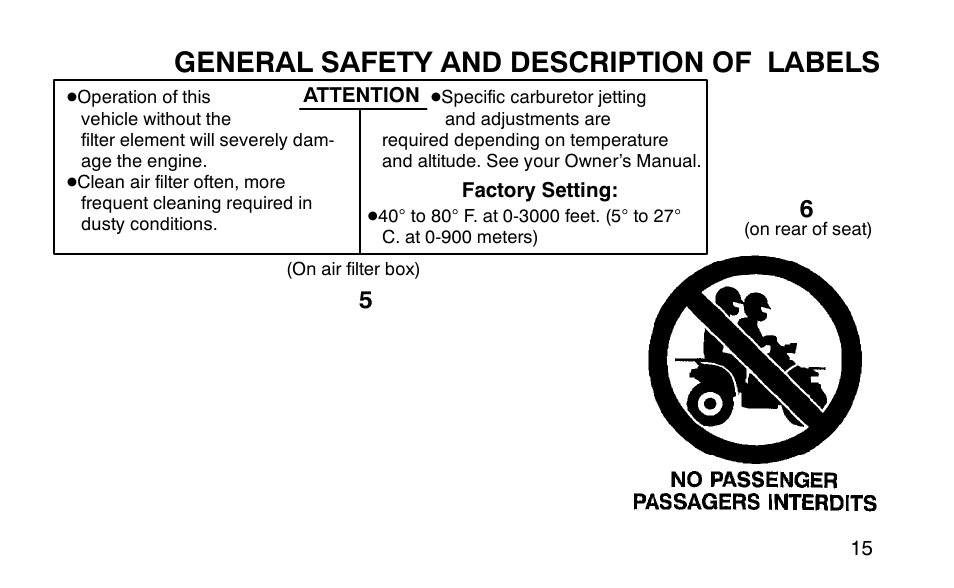 General safety and description of labels | Polaris Sportsman 90 User Manual | Page 51 / 220