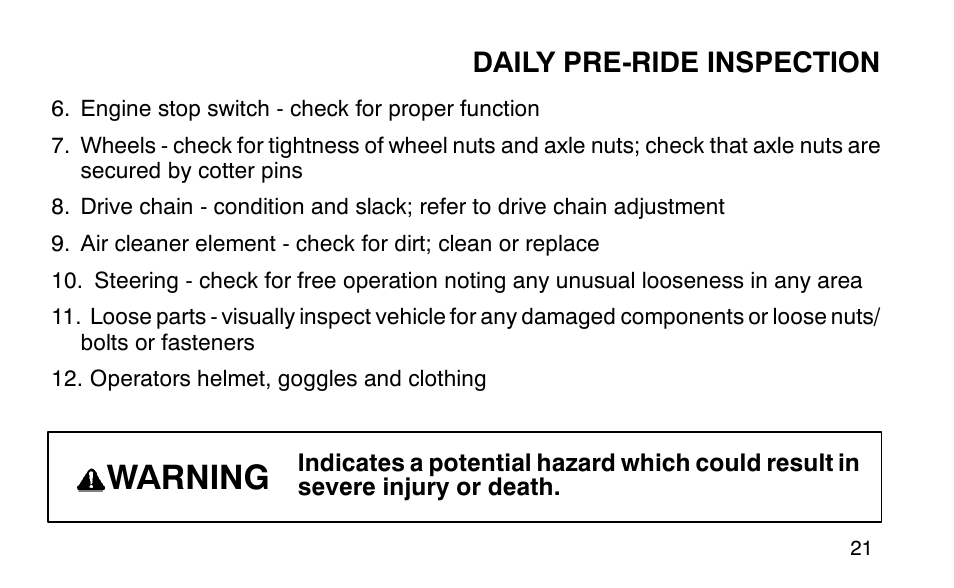 Warning | Polaris Sportsman 90 User Manual | Page 57 / 220