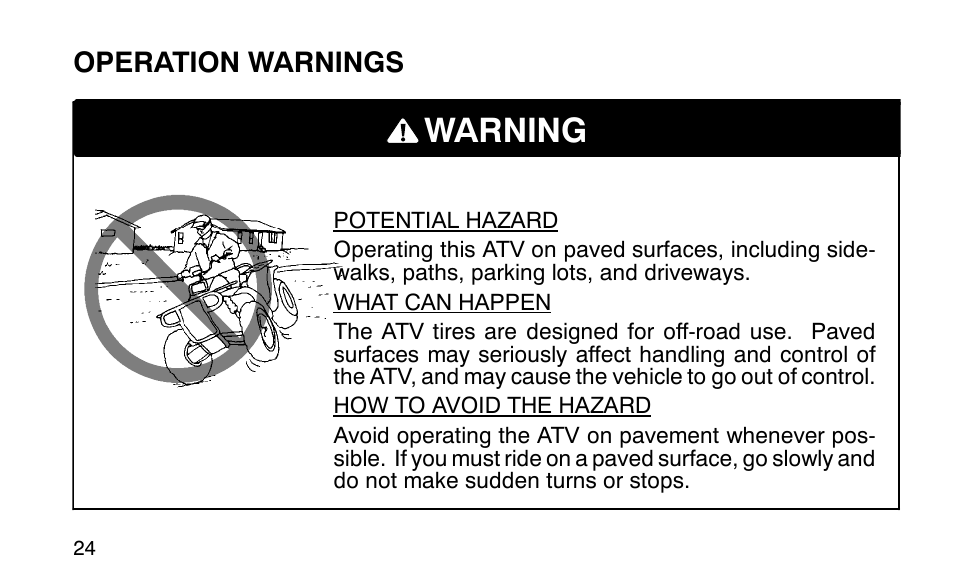 Warning | Polaris Sportsman 90 User Manual | Page 60 / 220