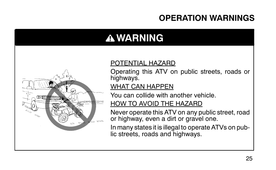 Warning | Polaris Sportsman 90 User Manual | Page 61 / 220