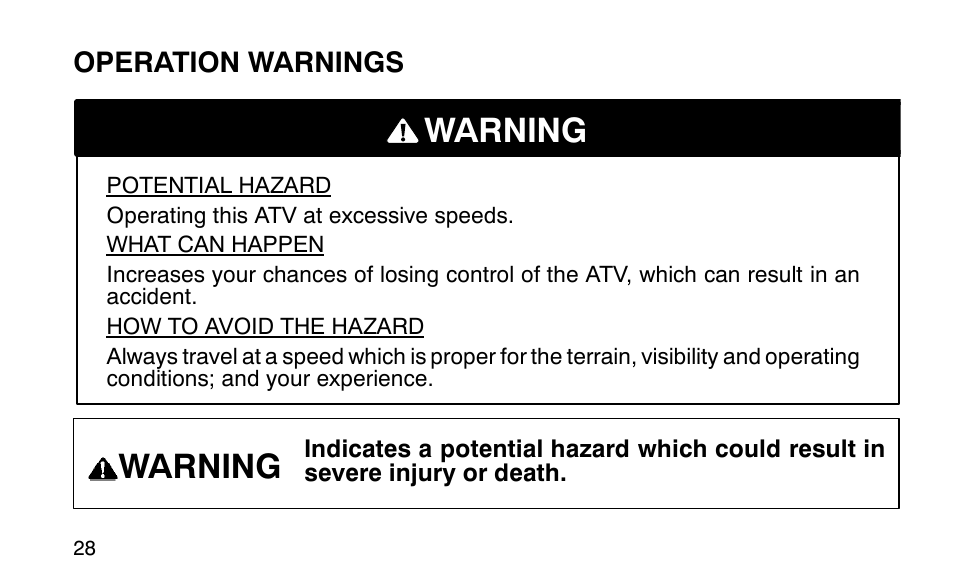 Warning | Polaris Sportsman 90 User Manual | Page 64 / 220