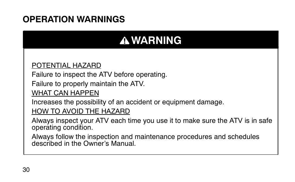 Warning | Polaris Sportsman 90 User Manual | Page 66 / 220