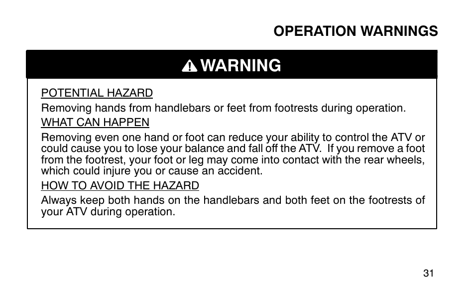 Warning | Polaris Sportsman 90 User Manual | Page 67 / 220