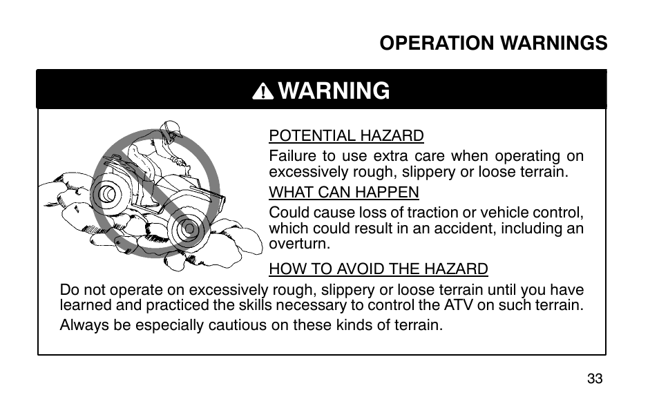 Warning | Polaris Sportsman 90 User Manual | Page 69 / 220