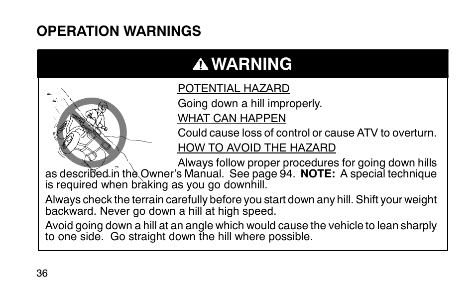 Warning | Polaris Sportsman 90 User Manual | Page 72 / 220