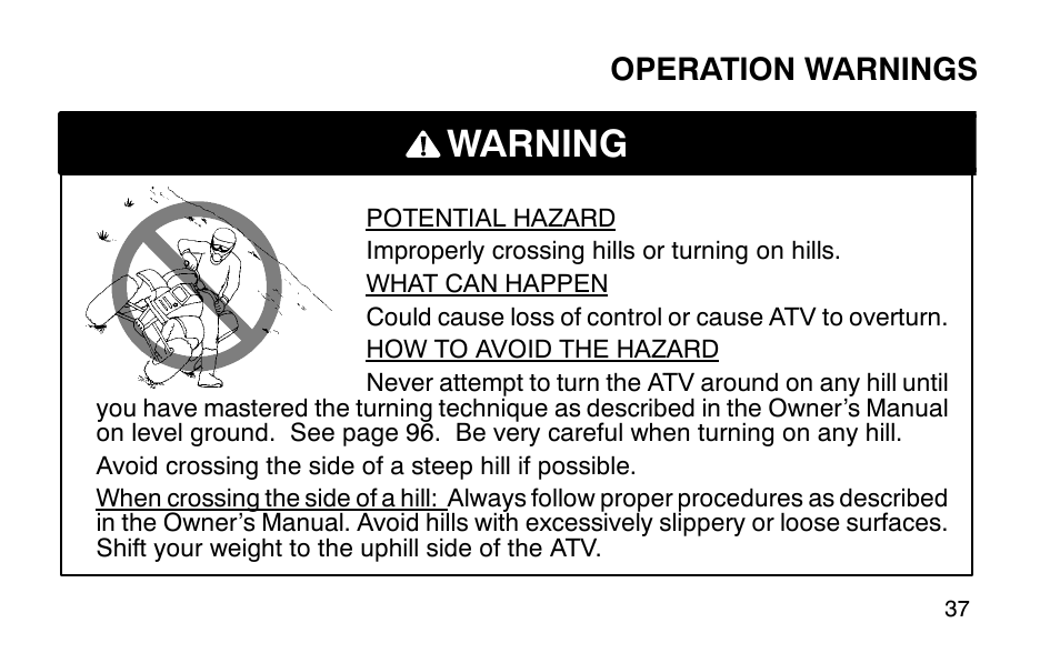 Warning | Polaris Sportsman 90 User Manual | Page 73 / 220