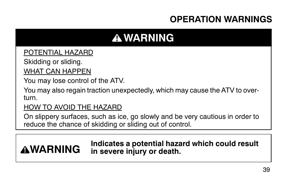 Warning | Polaris Sportsman 90 User Manual | Page 75 / 220