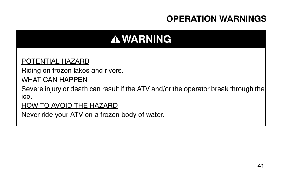 Warning | Polaris Sportsman 90 User Manual | Page 77 / 220