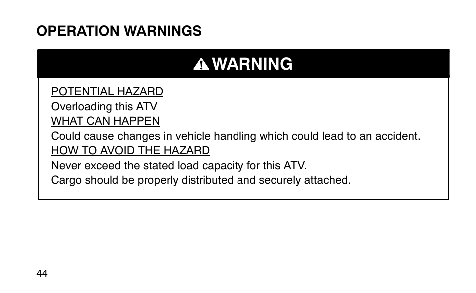 Warning | Polaris Sportsman 90 User Manual | Page 80 / 220