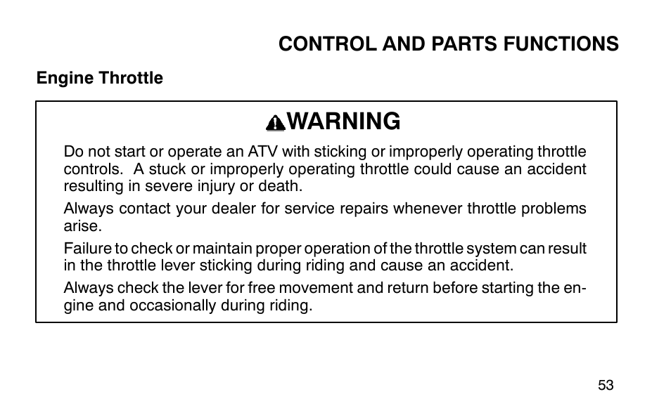 Warning | Polaris Sportsman 90 User Manual | Page 89 / 220