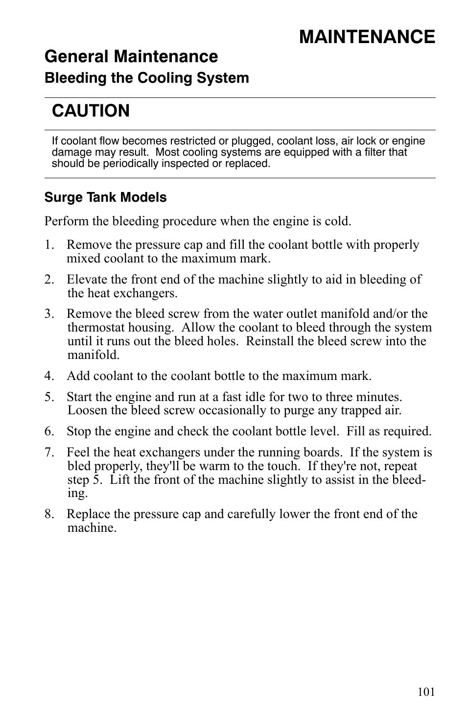 Maintenance, General maintenance, Caution | Polaris Indy 340 Touring User Manual | Page 104 / 159