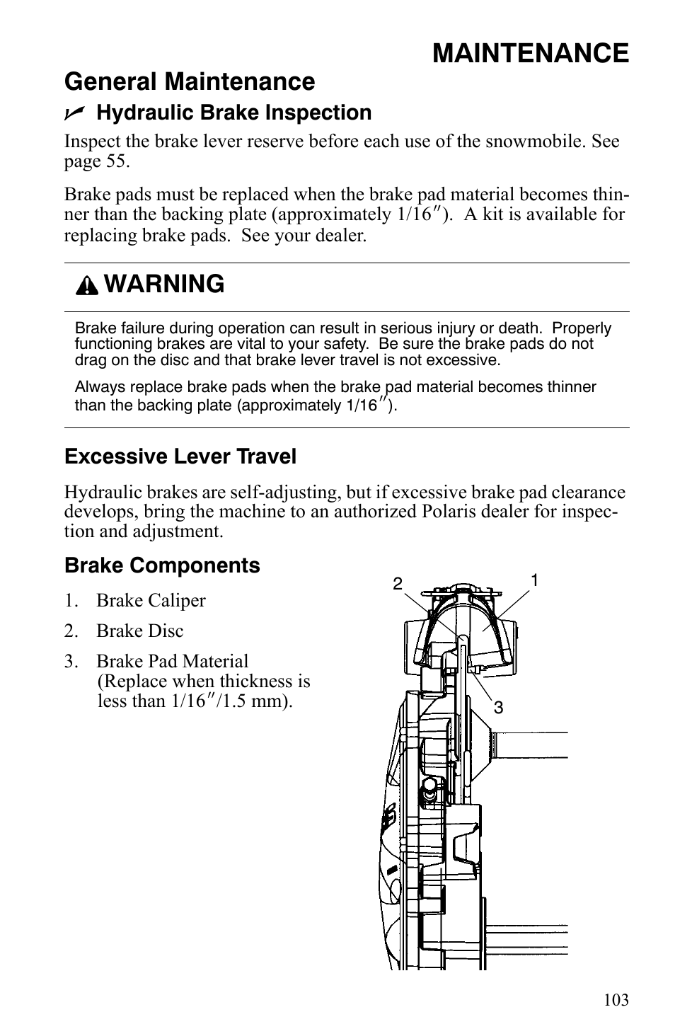 Maintenance, General maintenance, Warning | Polaris Indy 340 Touring User Manual | Page 106 / 159