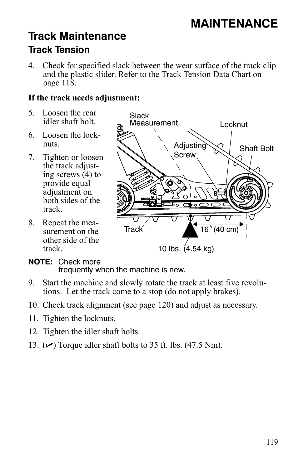 Maintenance, Track maintenance | Polaris Indy 340 Touring User Manual | Page 122 / 159