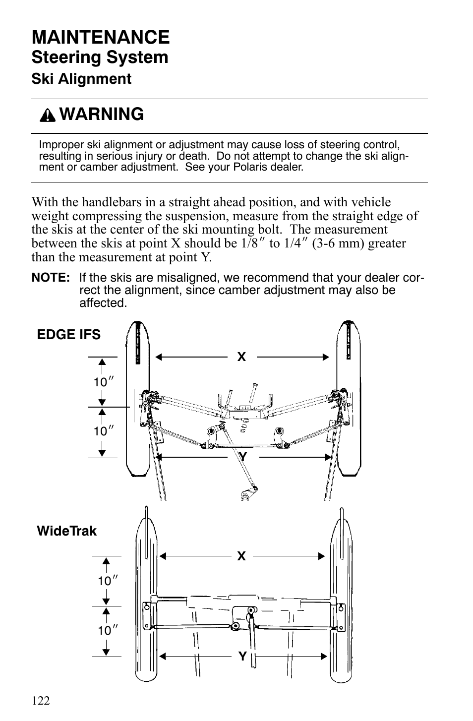 Maintenance, Steering system, Warning | Polaris Indy 340 Touring User Manual | Page 125 / 159