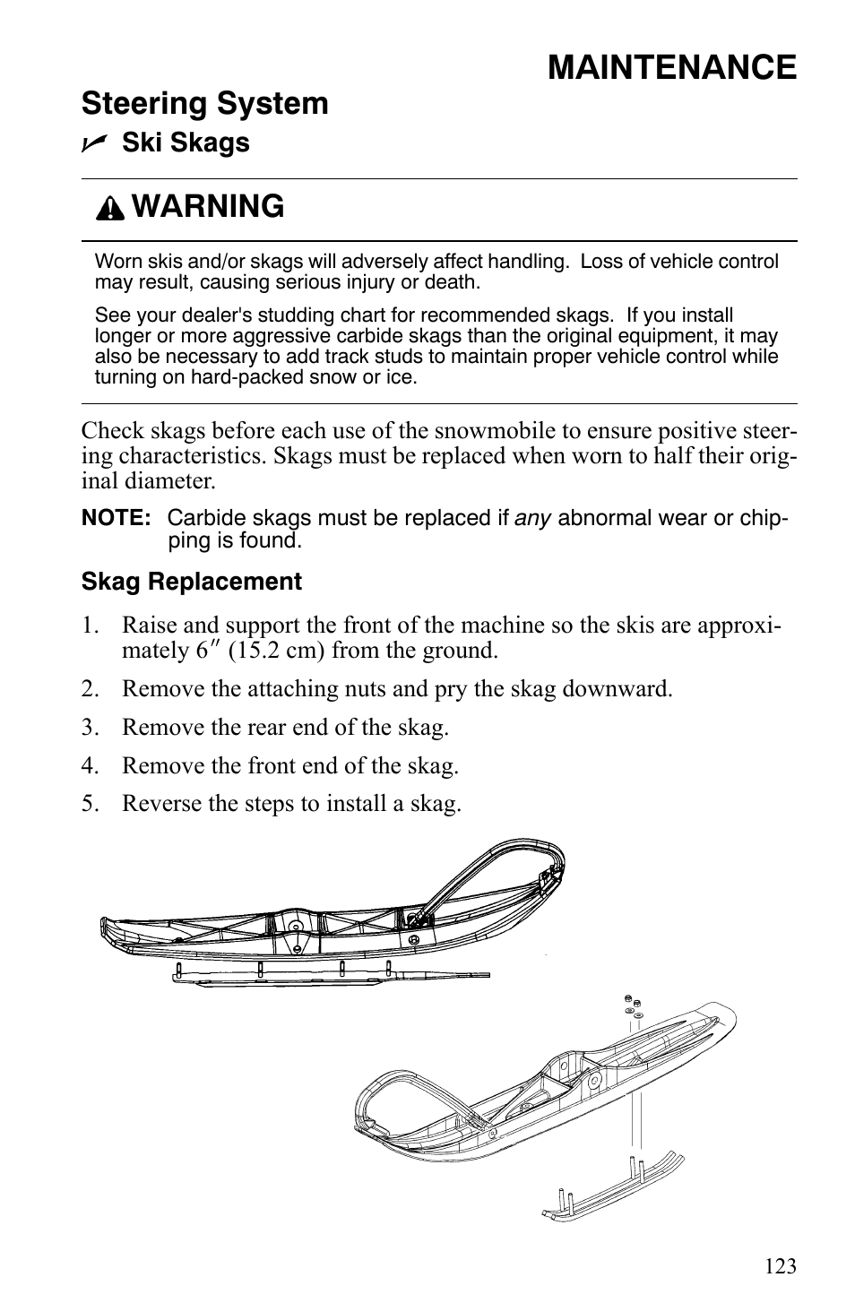 Maintenance, Steering system, Warning | Polaris Indy 340 Touring User Manual | Page 126 / 159